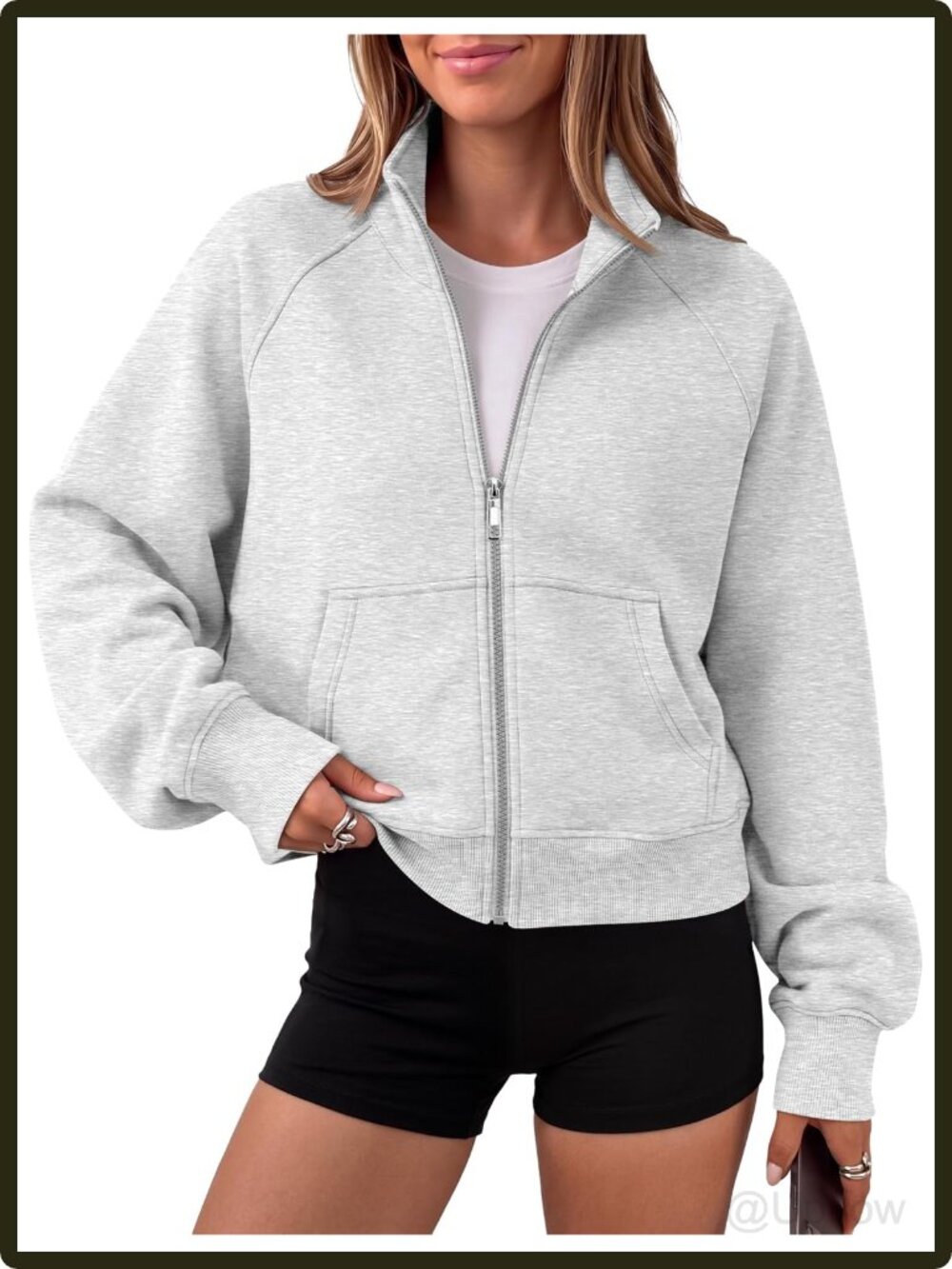Women's Zip Up Cropped Hoodie Mock Neck Sweatshirt Long Sleeve Fleece Y2K Casual